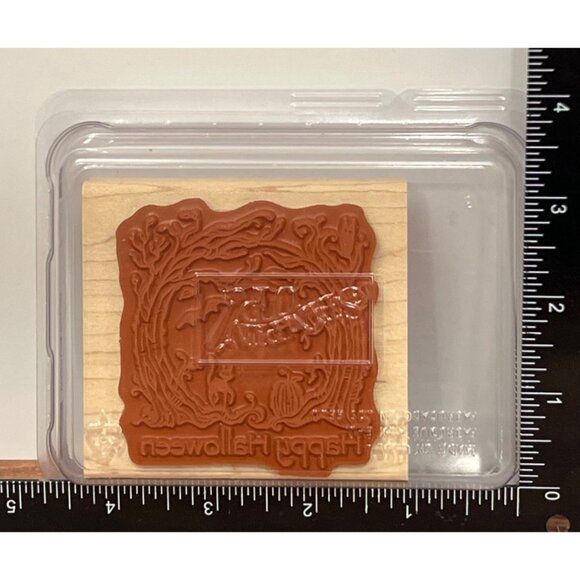 HTF Stampin Up! HAUNTED WOODS WOOD MOUNTED Rubber Stamp PUMPKIN CAT BAT OWL - Picture 3 of 5